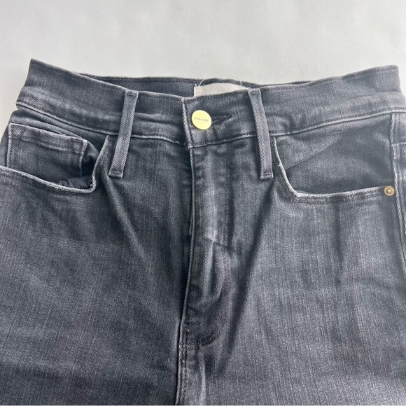 2/25 FRAME Denim Le Sylvie Kick Boot Black Jeans Boot Cut Slight Flare - Picture 6 of 8